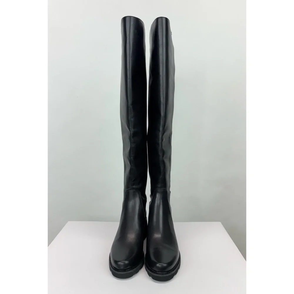 New Stuart Weitzman Alina Over The Knee Boot Black Leather Sz 5